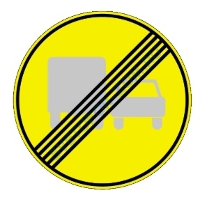 Конец зоны запрещения обгона грузовым автомобилям 3.23 (временный)